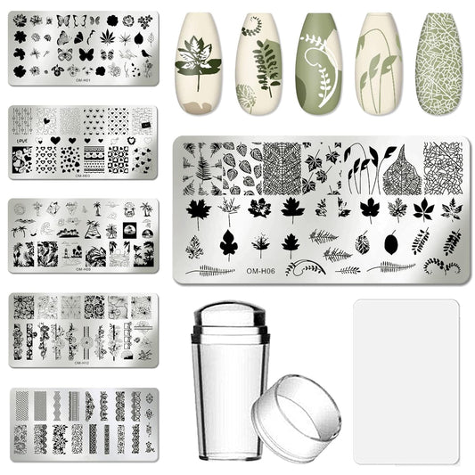 AddFavor Nail Art Stamper Kit 6pcs Flower Heart Leaf Lace Butterfly Stamping Plate Template with