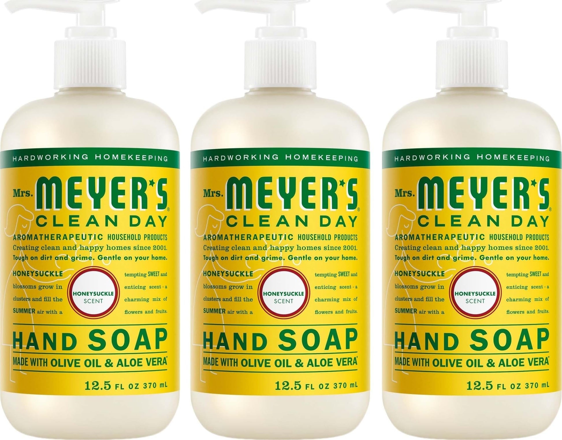 MRS. MEYER'S CLEAN DAY Hand Soap, Honeysuckle Scent, 12.5 Fl Oz Bottle - 3 Pack