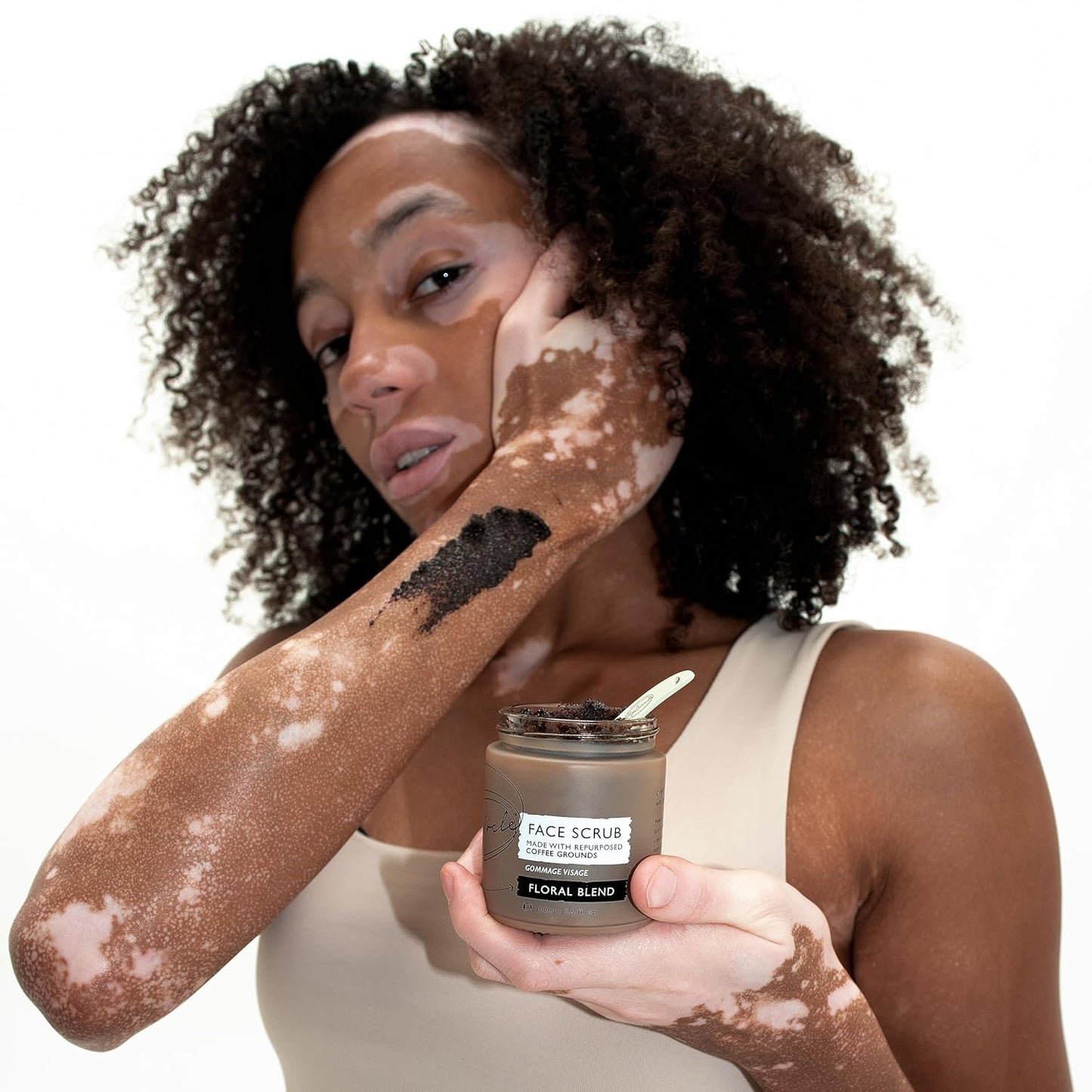 UpCircle Coffee Face Scrub - Floral Blend For Sensitive Skin 3.5oz - Chamomile, Shea Butter, Coconut + Rosehip Oil - Natural, Vegan Face Exfoliator For Soft, Smooth Skin