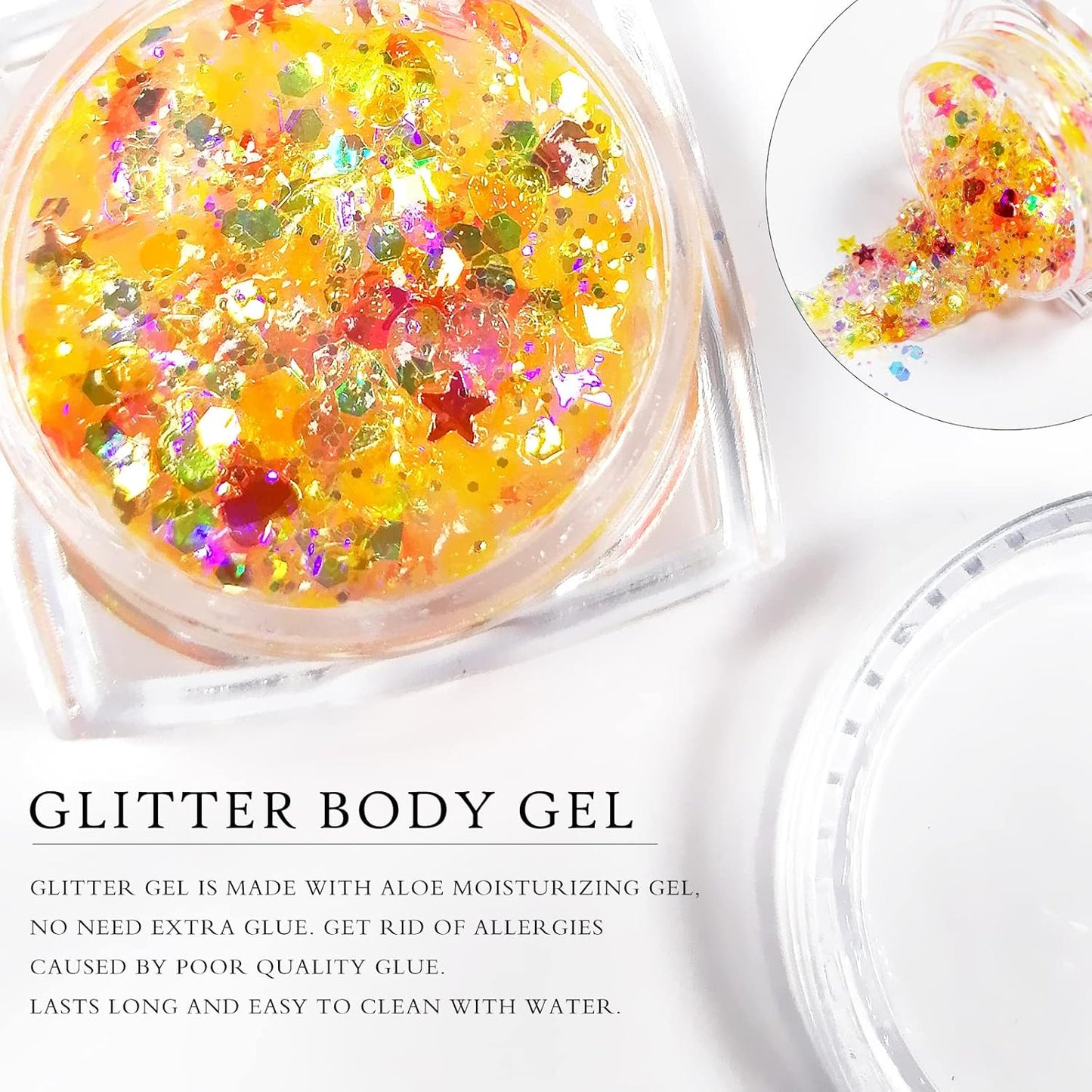 Ownest 12 Colors Holographic Chunky Glitter Gel Set, Christmas Party Makeup Face Body Eye Lips Hair Nail Cosmetic Festival Chunky Glitter Eyeshadow, Mixable, No Need Glue