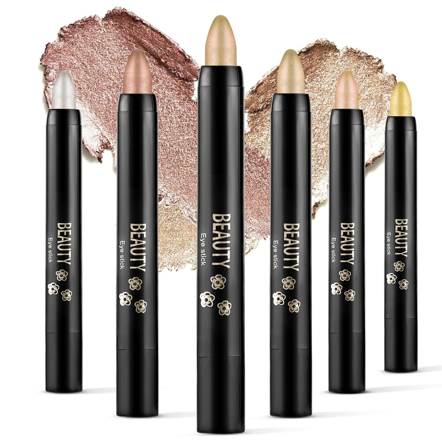 Boobeen 6PCS Cream Eyeshadow Stick Waterproof Pencil Crayon Eye Brightener Shimmer Pen Create Glitter Makeup, Easy to Use