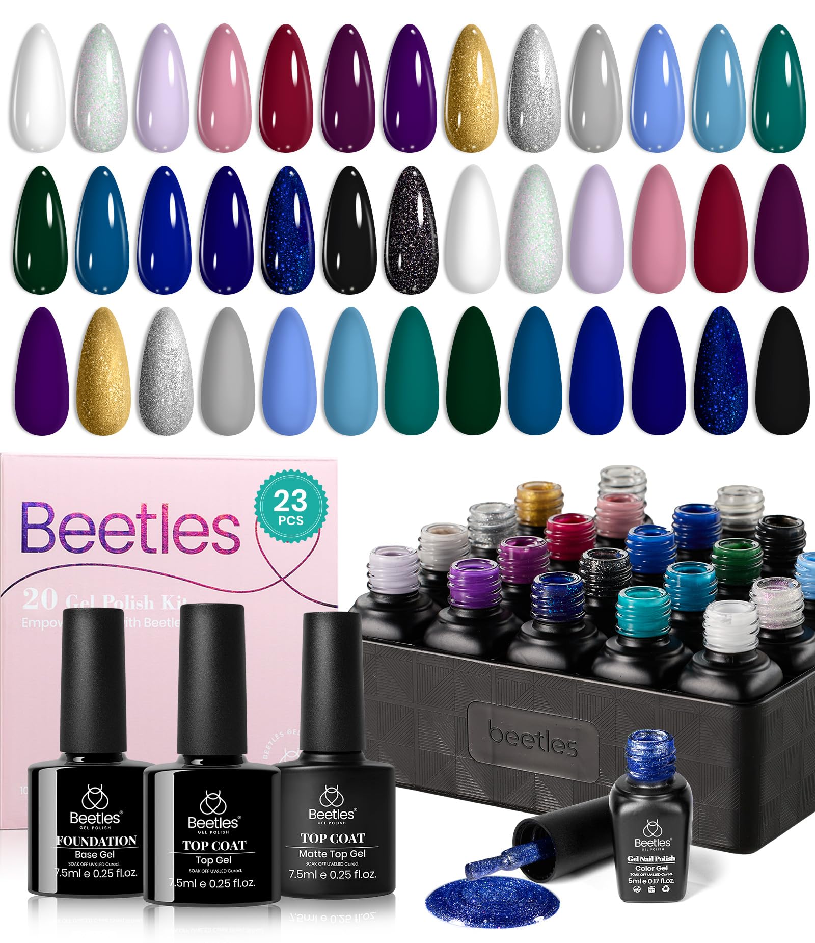 Beetles Gel Nail Polish Set Navy Blue Burgundy Purple Green Black Goloden