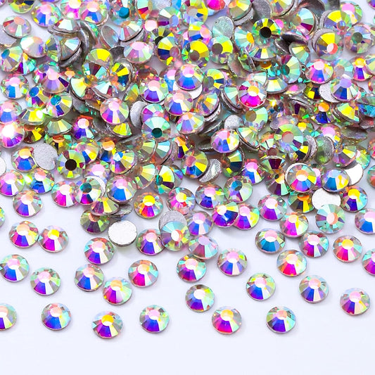 Crystal AB Flatback Rhinestones, Glass Rhinestones for Nail Art and Craft, Glue Fix, Loose Crystal