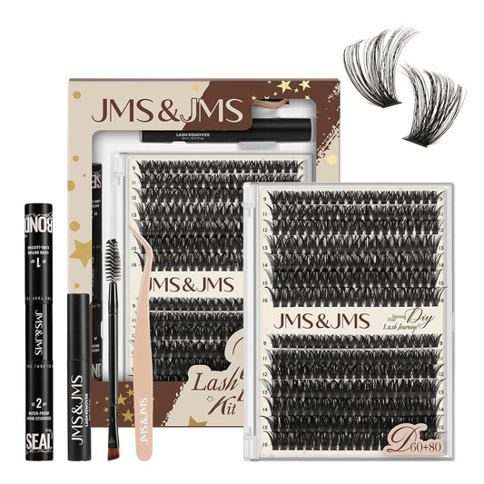 DIY Lash Extension Kit 60D+80D JMS&JMS Lash Clusters Kit D Curl 9-16MIX Individual Lashes Kit Waterproof Eyelash Extension Kit with Lash Bond and Seal Lash Applicator Tool Fluffy Cluster Lashes Kit