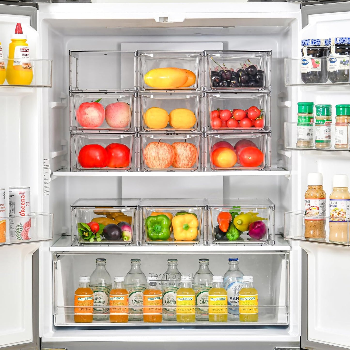 Plastic Drawers Storage, 6Pack Clear Stackable Storage Drawers, Acrylic Storage Bins with Drawers for Fridge Organizers, PlasticDrawers Stackable for Makeup Organizers Cosmetic Display, Medium