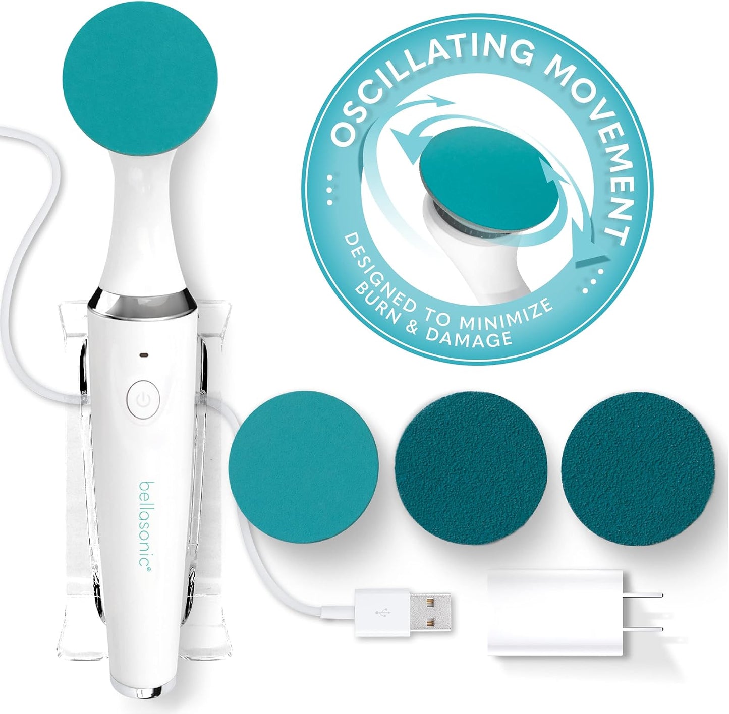 Electric Foot File + Callus Remover with Unique Oscillating Head – File & Smooth Dry, Hardened & Cracked Skin on Heels & Toes – Salon Quality Pedicure at Home w/Portable, Rechargeable Set