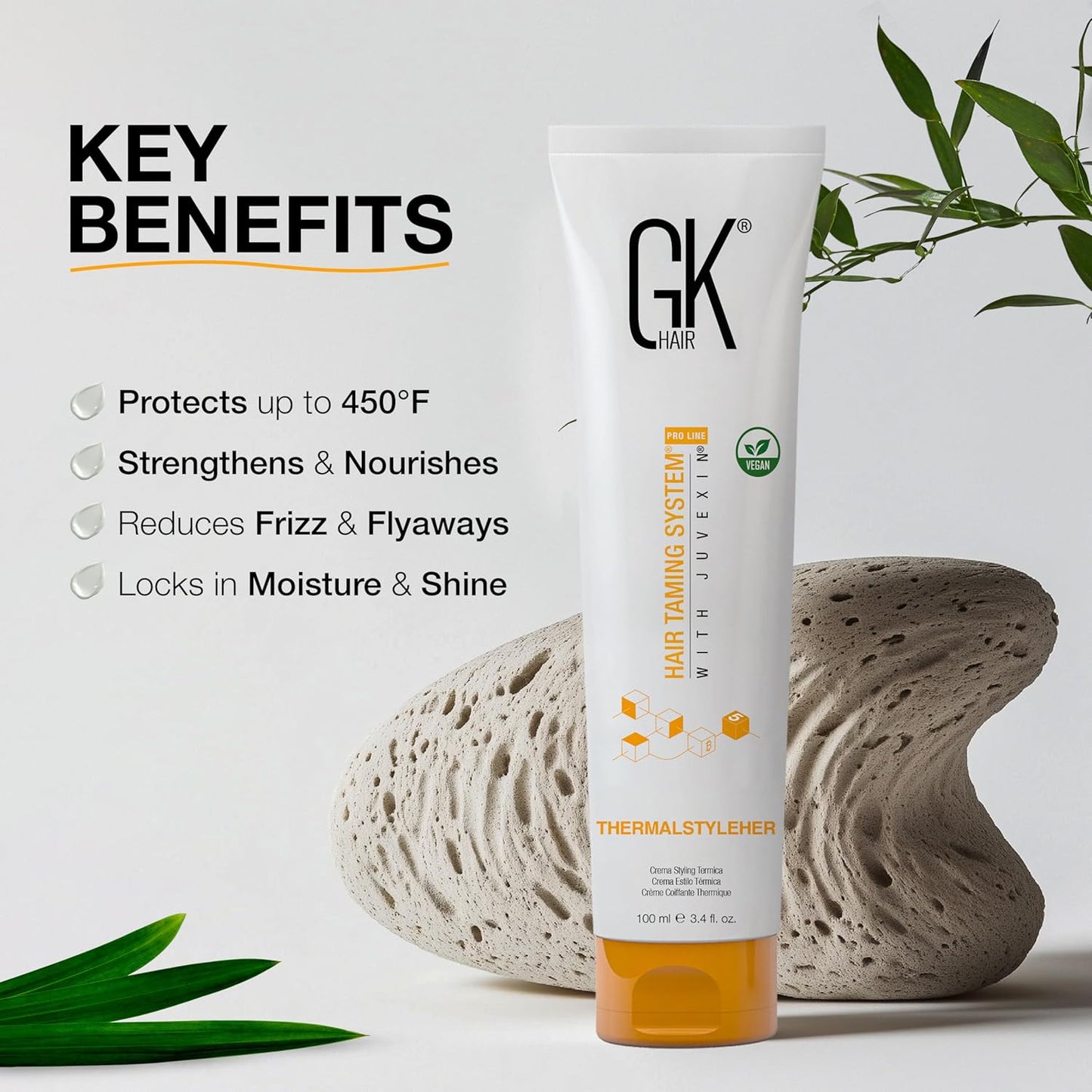 Global Keratin GKhair ThermalStyleHer - 100ml/3.4oz Heat Styling Protection Anti Frizz Hair Cream Thermal Flat Ironing Style Protector for Men & Women (3.4 Ounce)