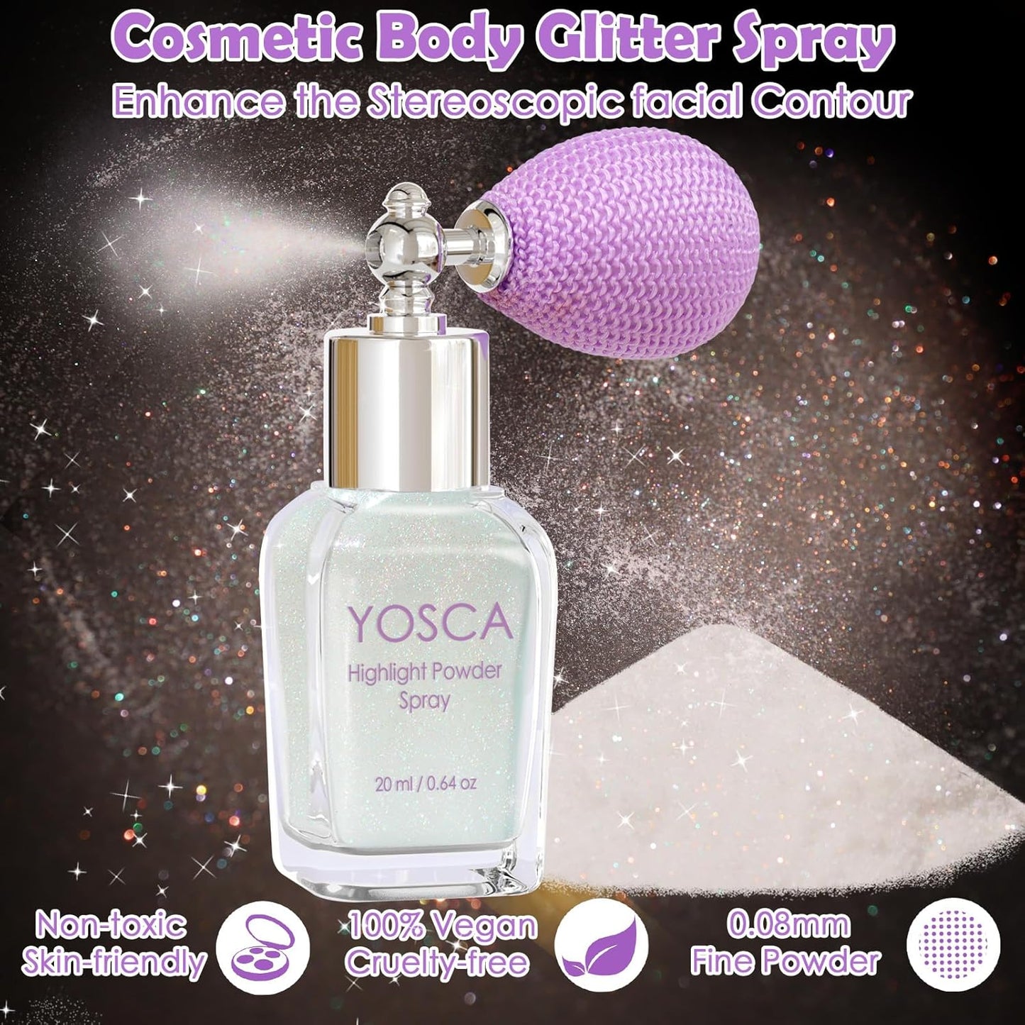 Yosca Body Glitter Spray, 30ML Loose Body Shimmer Powder Iridescent Hair Spray White Glitter Sparkle Highlighter Makeup Festival Concert Party Accessories for Rave Clothes Hair Face Nail Art