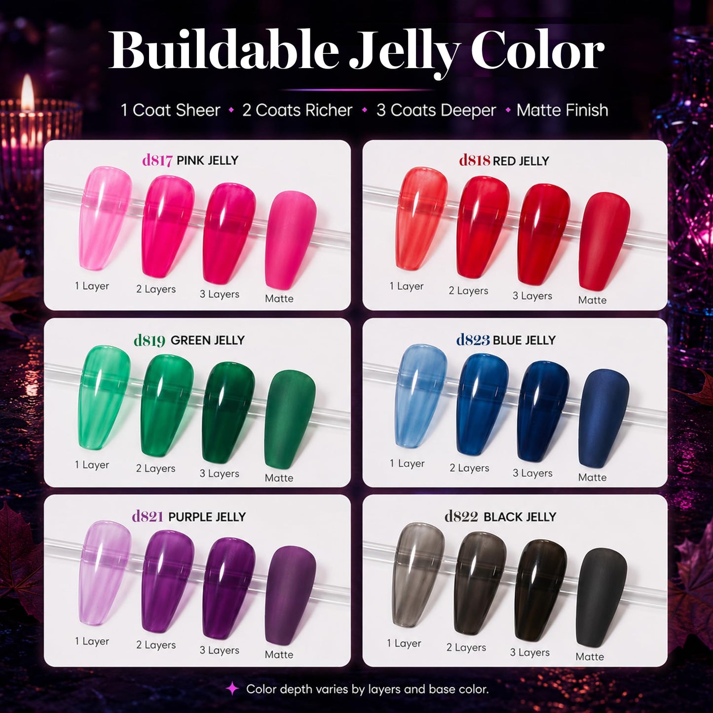 Beetles Jelly Gel Nail Polish Set, 6 Colors Jelly Magic Gel Polish Kit