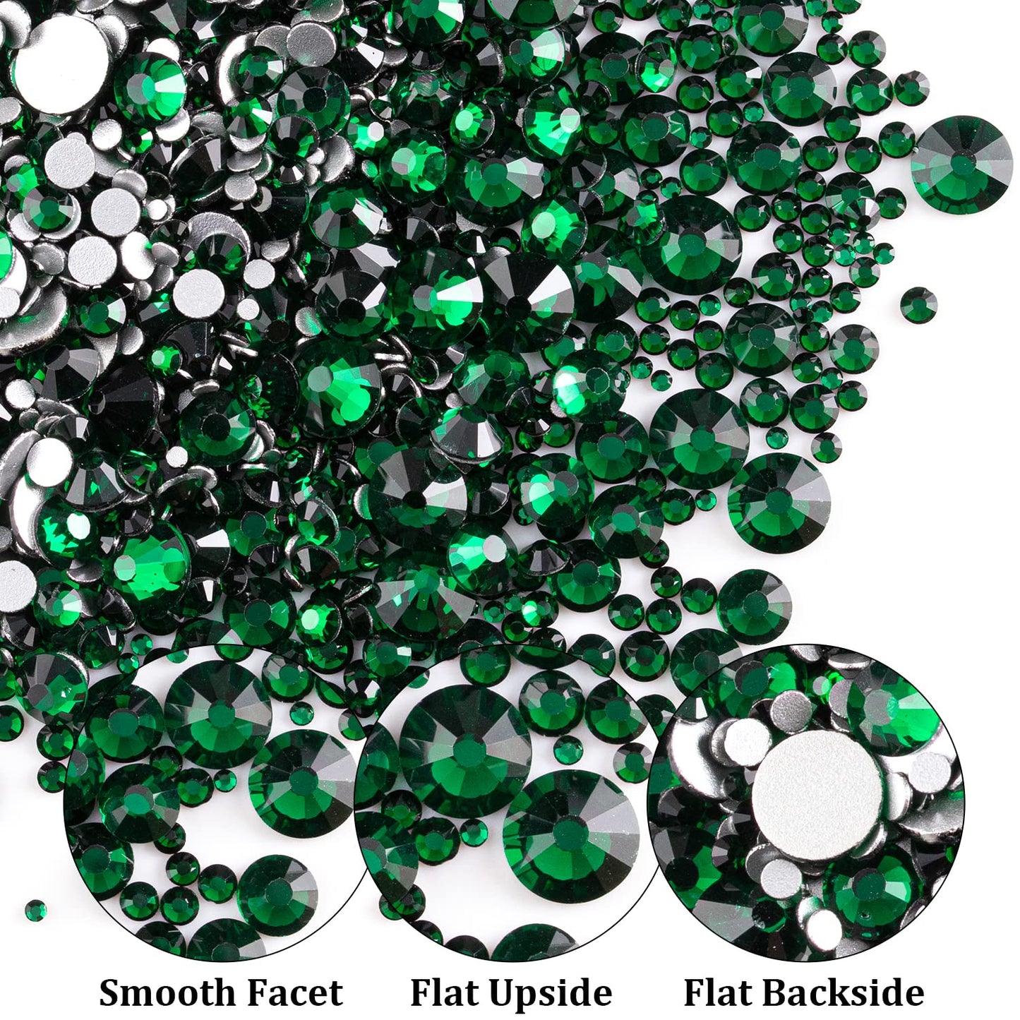 Two Packs of Flatback Rhinestones 4520 Pcs Colorful Nail Art Rhinestones Flatback Crystal Colorful+Dark Green Rhinestone with Picker Pencil and Tweezer for Nail Art and Decoration