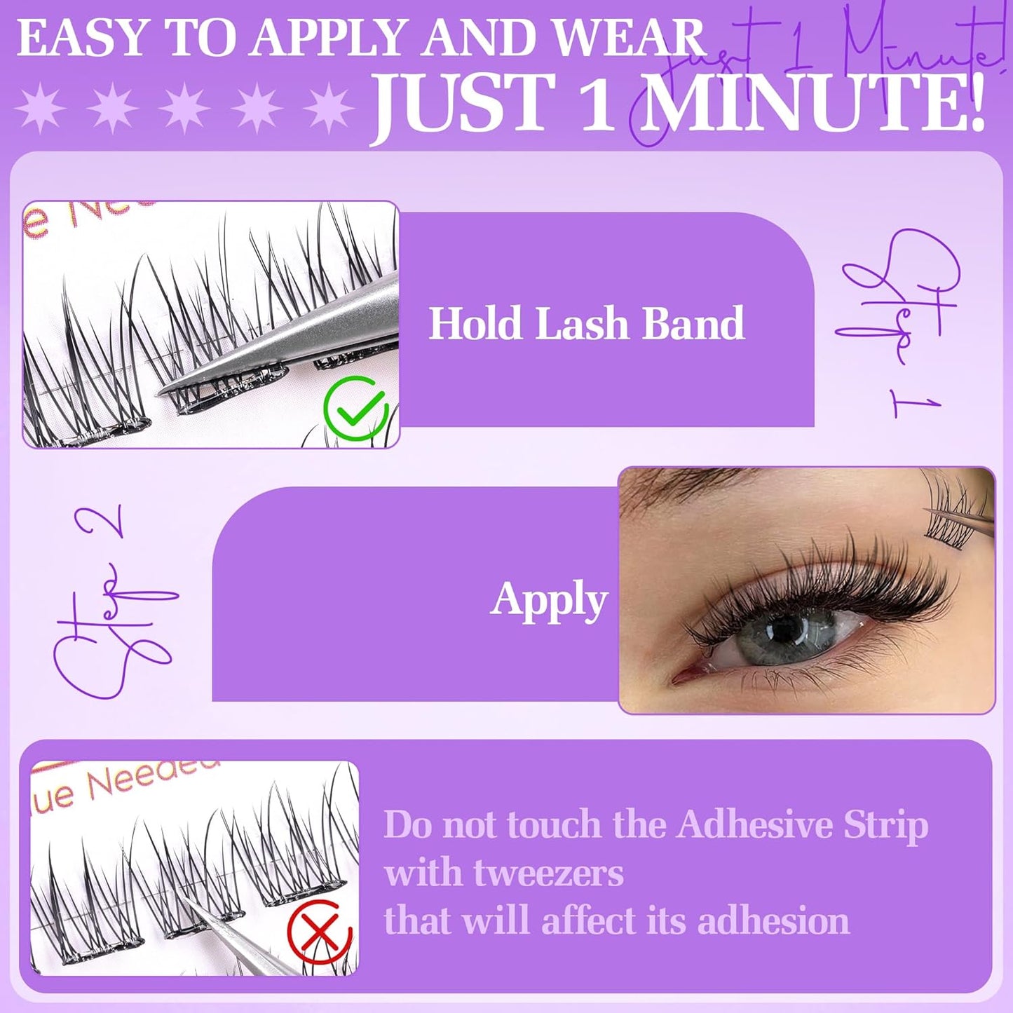 Natural Self Adhesive Clusters Lashes No Glue Self Adhesive Wispy Cluster Eyelashes Extensions Pre-glued Lashes Cluster Reusable C-Curly Individual Lashes 9-12mm Press on Lash by zenotti