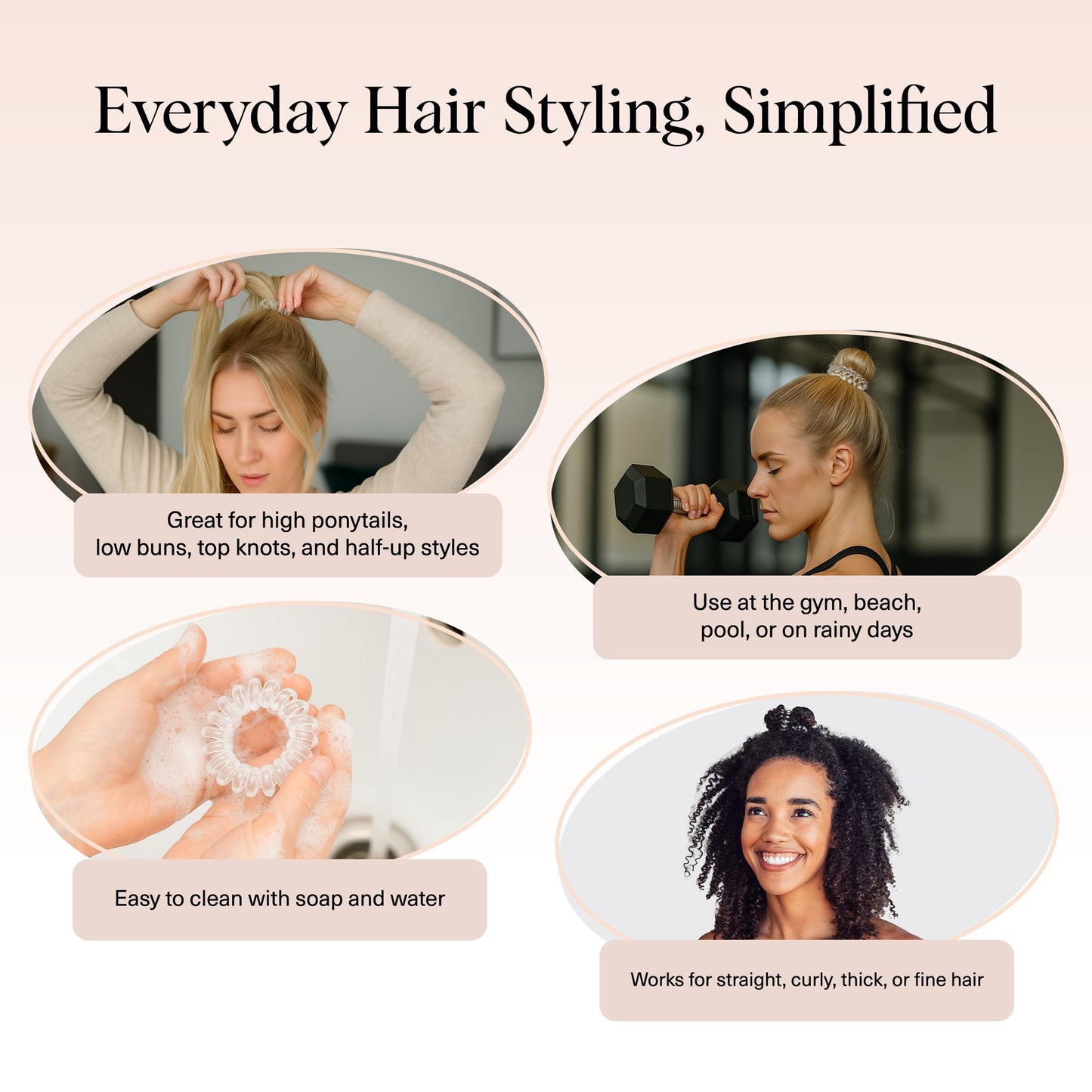 Kitsch Spiral Hair Ties for Women - Durable Hair Accessories - Clear, 8pcs