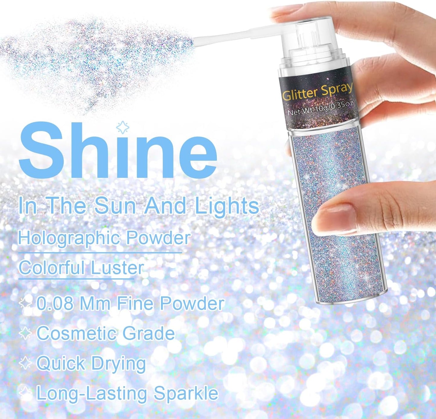 Hair and Body Glitter Spray, 1PC Glint-Rainbow Hair Glitter Extra Fine Face Shimmer Powder for Clothes, Festival Loose Sparkle Powder for Rave Clothes Nail Art Easter Halloween Crafts (Glint-Rainbow)