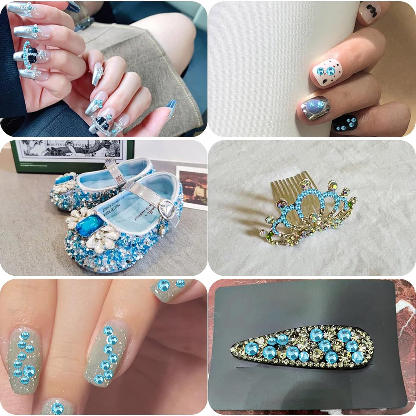 Beadsland 288pcs Flat Back Crystal Rhinestones Round Gems for Nail Art and Craft Glue Fix,Aquamarine,SS34,7.1-7.3mm