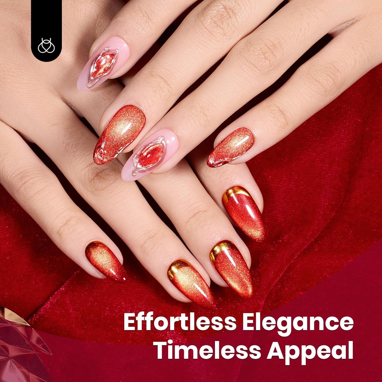 Beetles Red Cat Eye Gel Nail Polish - 15ML Cherry Red Glass Magnetic Cat Eye Glitter Gel Polish with Gold Powder Soak Off UV Twilight Toast Collection Nail Art Design Manicure Gifts for Women