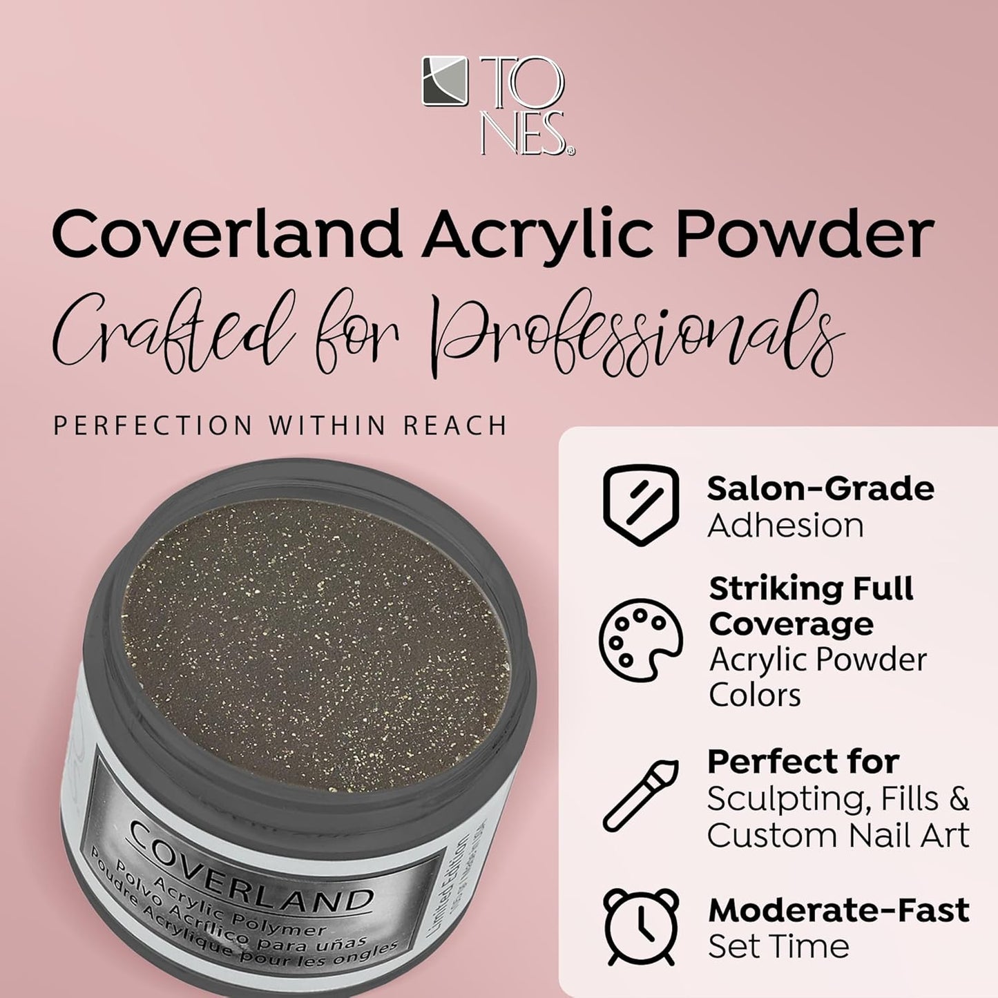 Tones Coverland Acrylic Nail Powder " Starry Night" - Limited Edition Acrylic Powder for Nail Design, Sculpting, and Masking Nail Bed Imperfections - Professional Acrylic Nail Supplies - (1.5 Oz)