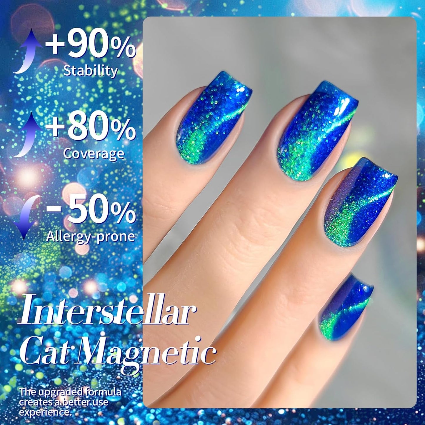 Born Pretty Cat Magnetic Eye Gel Nail Polish, Blue Glitter Cat Magnetic Gel Nail Polish, Holographic Magnetic Nail Polish for Nail Art Manicure Salon DIY at Home 15ML
