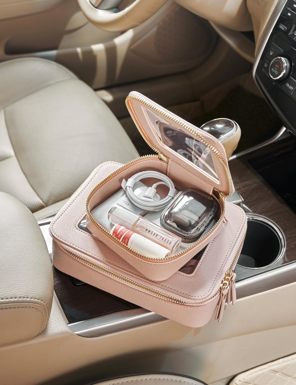 Popvibe Clear Makeup Bag Travel Cosmetic Case Transparent Toiletry Bag with Zipper, Portable Make Up Organizer Traveling Compact Car Bag for Essentials