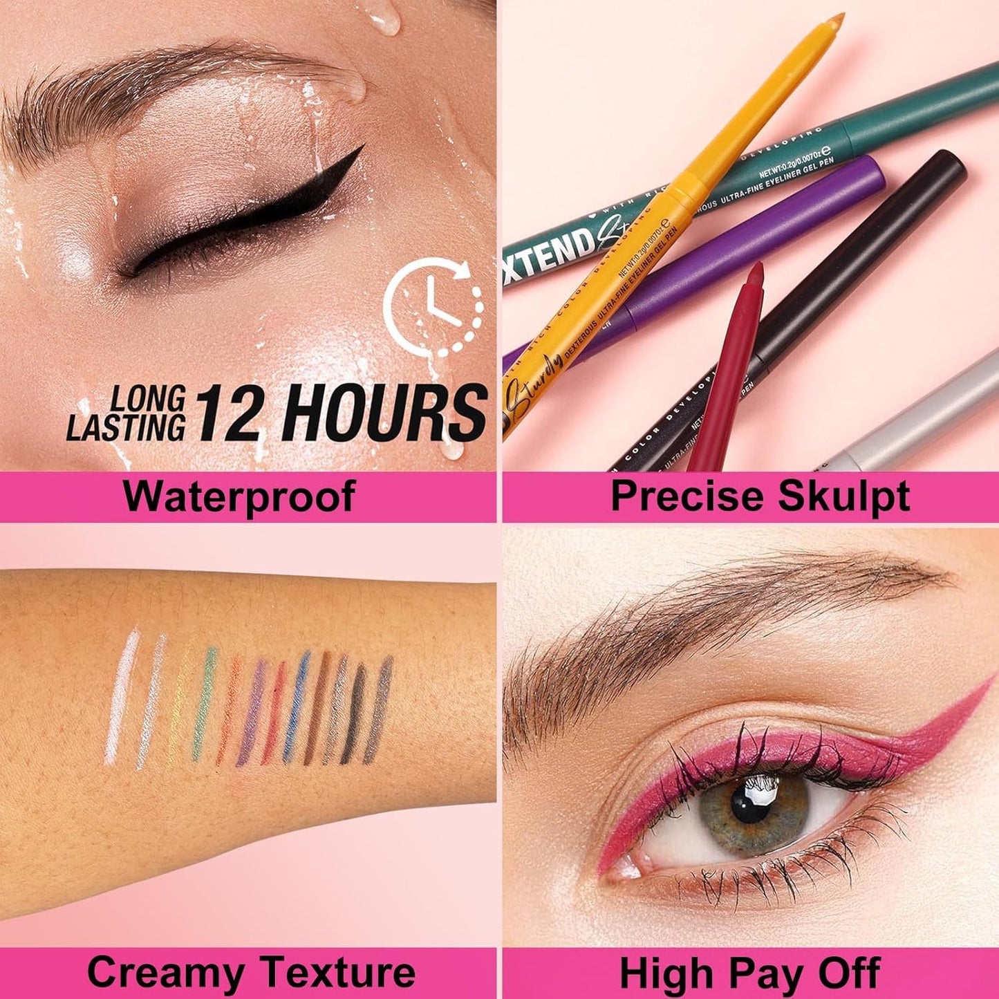 Purple Waterproof Eyeliner Pencil Retractable Cream Purple Gel Eyeliner Smudge-proof Hypoallergenic (06#)