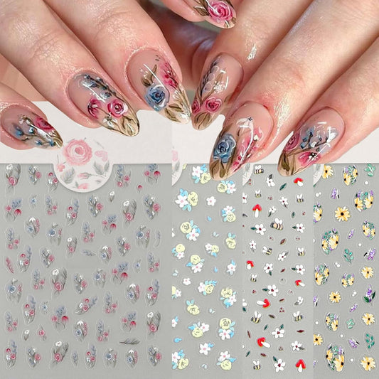 Stickers para Uñas Nail Stickers Self-Adhesive Sticker para Uñas Colorful 3D Flower Calcomanías