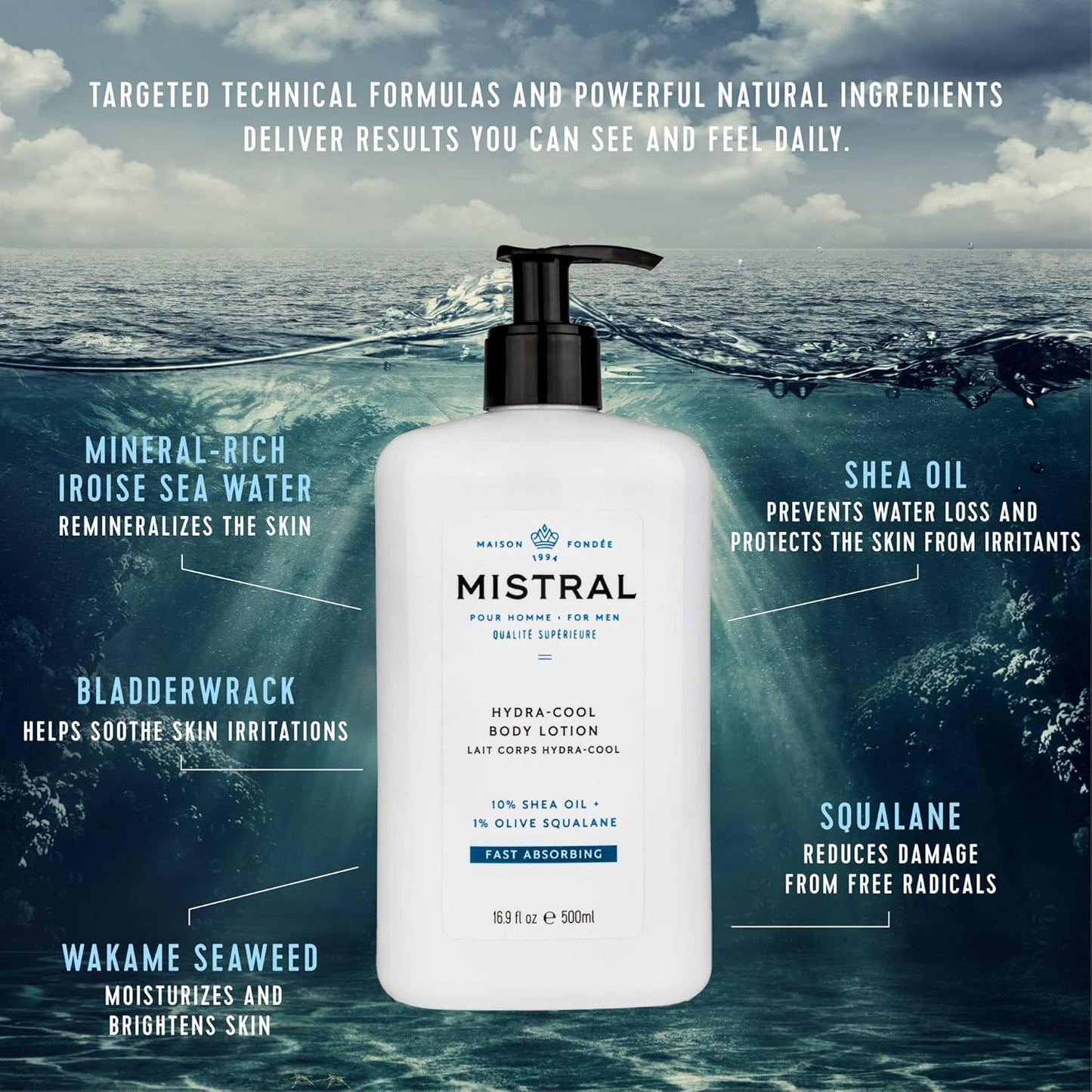 Mistral Men's Hydra-Cool Body Lotion, Cool Marine, 16.9 Fl Oz