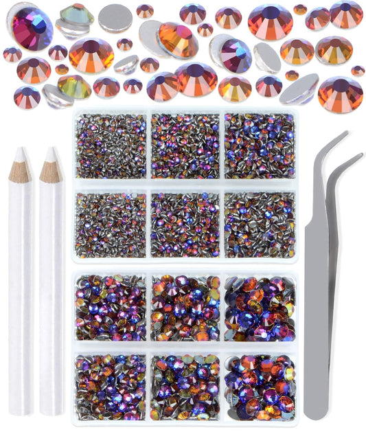 LPBeads 6000 Pieces Blue Volcano Non Hotfix Rhinestones 6 Sizes Round Crystal Glass Flat Back