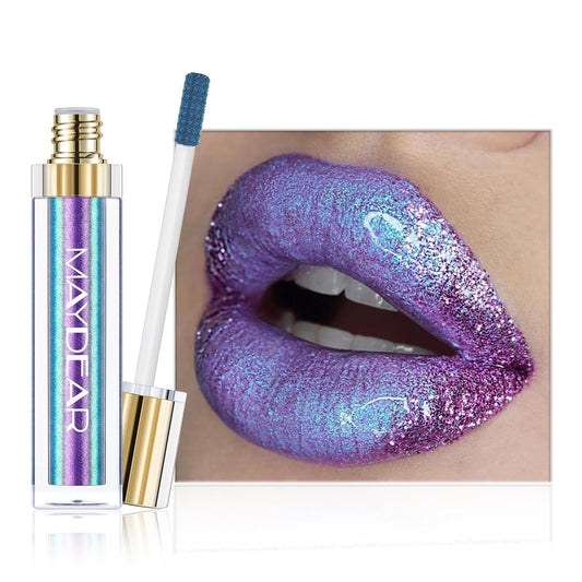 Maydear Chameleon Lipstick, High Pigmented for Women Metallic Shine Lip Gloss, Full-Coverage Multichrome Long Lasting Rainbow Makeup, Blue Purple
