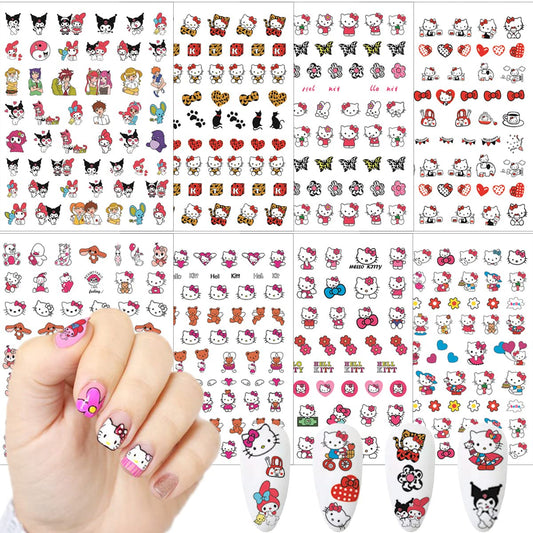 Cute Nail Art Stickers- 8 Sheets Kawaii Cartoon Nail Stickers 3D Self Adhesive Cute Cat Design