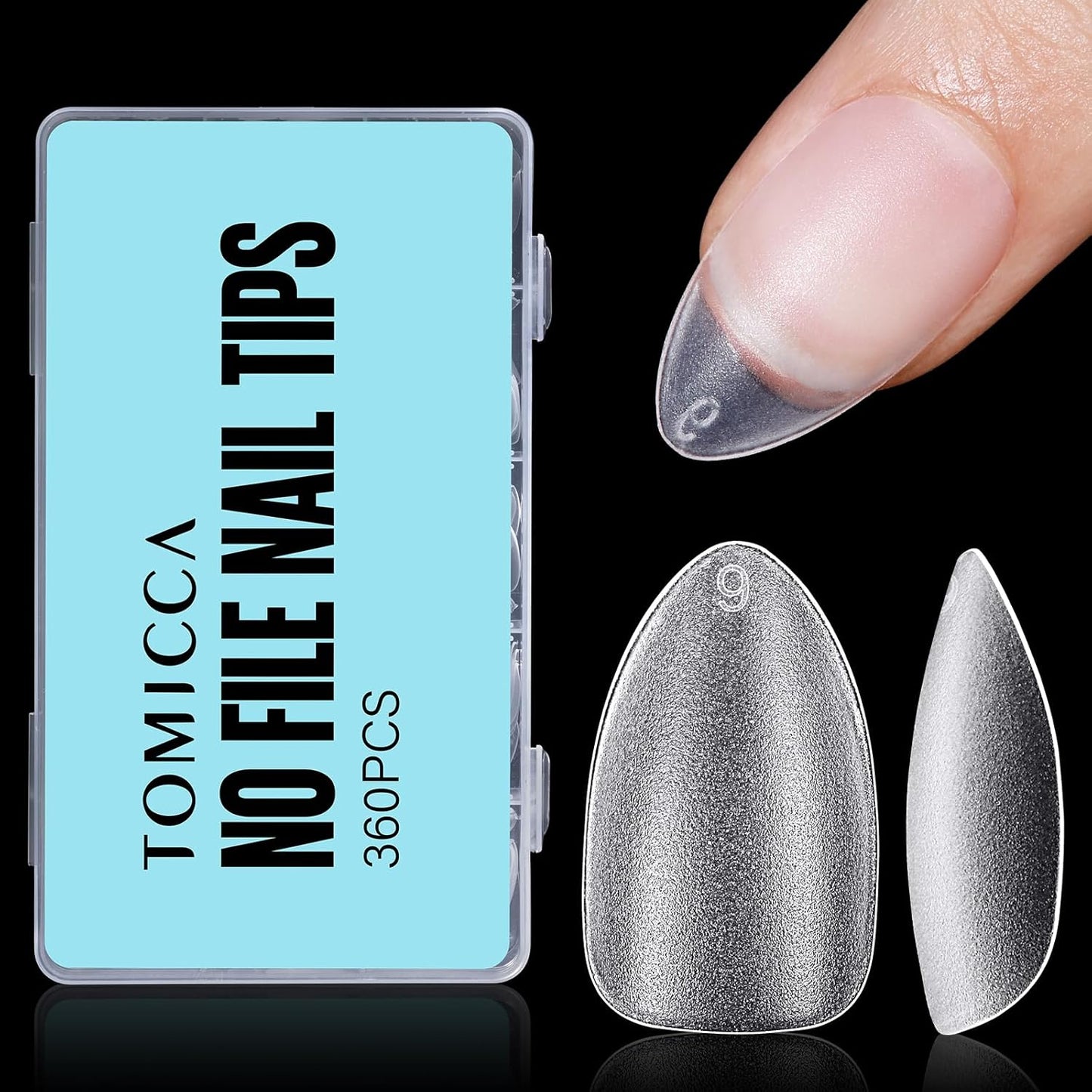 TOMICCA Short Almond Nail Tips, 360Pcs Full Cover Double Sided Matte Gel Nails,15 Sizes Acrylic Short Fake Nails for Nail Extensions Home Diy Salon