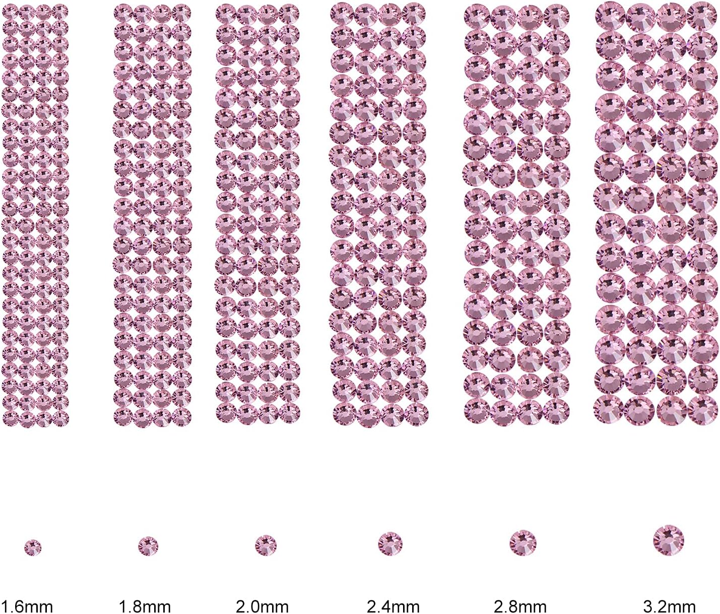 3456pcs Flatback Rhinestones Glass Charms Diamantes Gems Stones for Nail Art 6 Size ss4~ss12 Pink