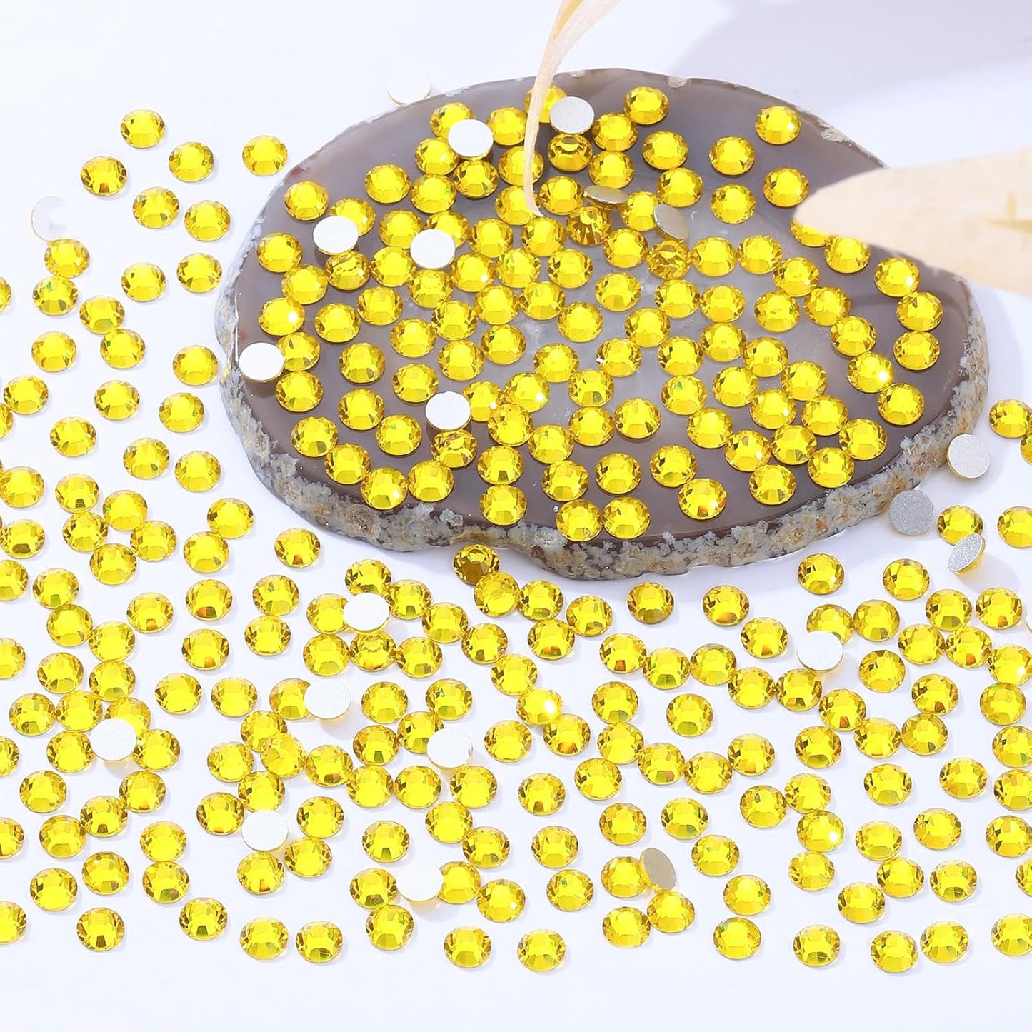 Yellow Flatback Rhinestones, Glass Rhinestones for Nail Art and Craft, Glue Fix, Loose Crystal Gemstones(Yellow, SS12, 2880pcs, 2.9-3.0mm)