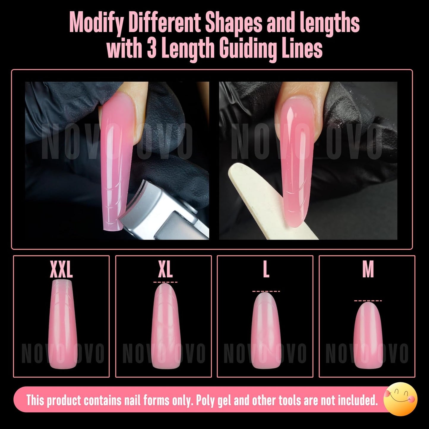 Tapered Square (Sculpted) Nail Dual Forms for Poly Gel Extension with Guiding Line Inside, XL XXL Reusable Full Cover Acrylic Builder Hard Gel Polygel Molds x 15 sizes 150 Pcs