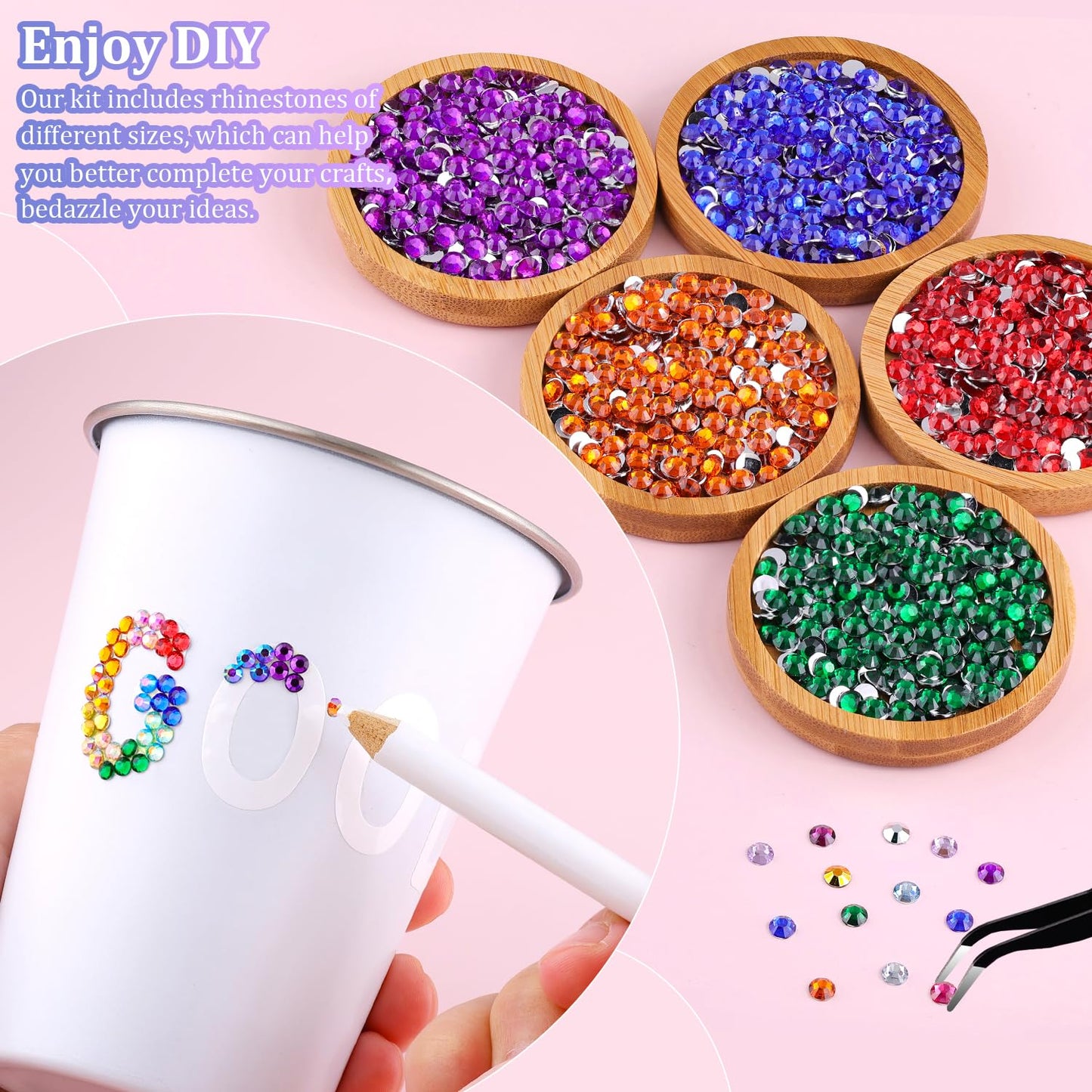 6600Pcs Resin Rhinestones for Crafting with Tweezers, Multicolor 5mm Bedazzling Crystal with 3Pcs 10ml B7000 Jewelry Glue for DIY Crafts Clothing Tumblers Shoes Fabric Nail Art