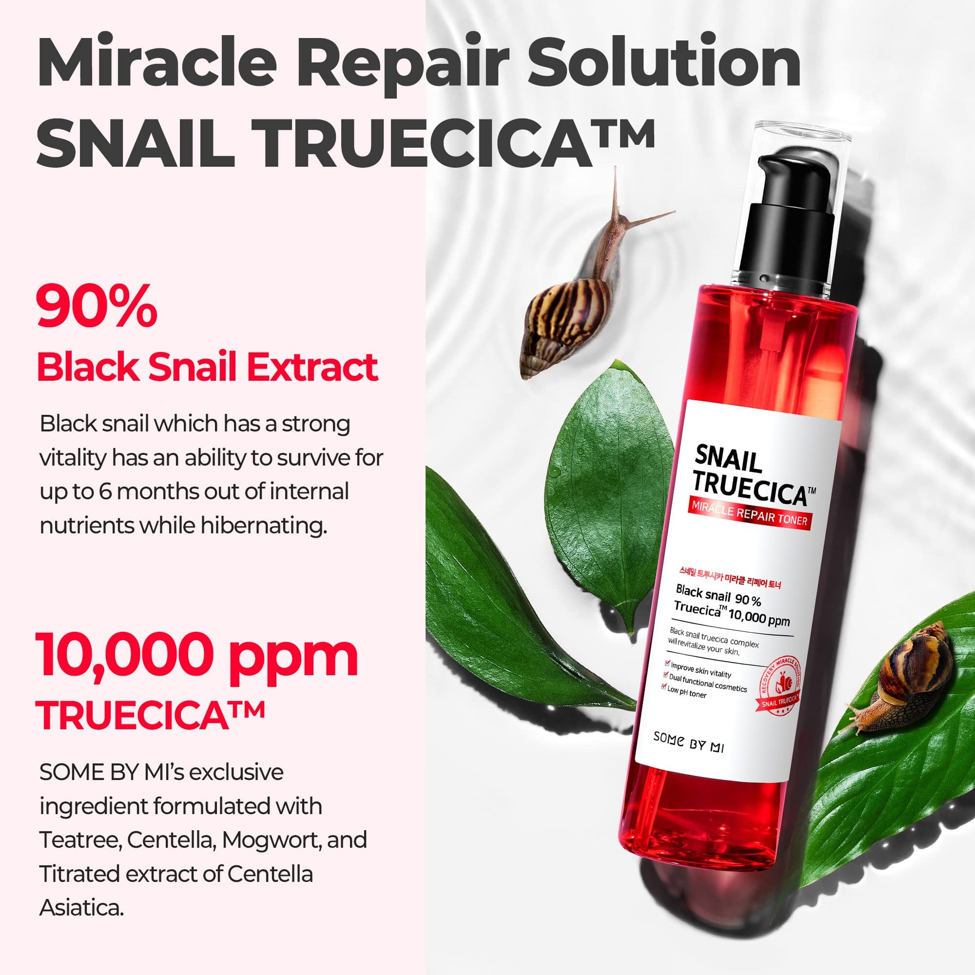 SOME BY MI Snail Truecica Miracle Repair Toner - 4.6Oz, 135ml - Made from Snail Mucin for Sensitive
