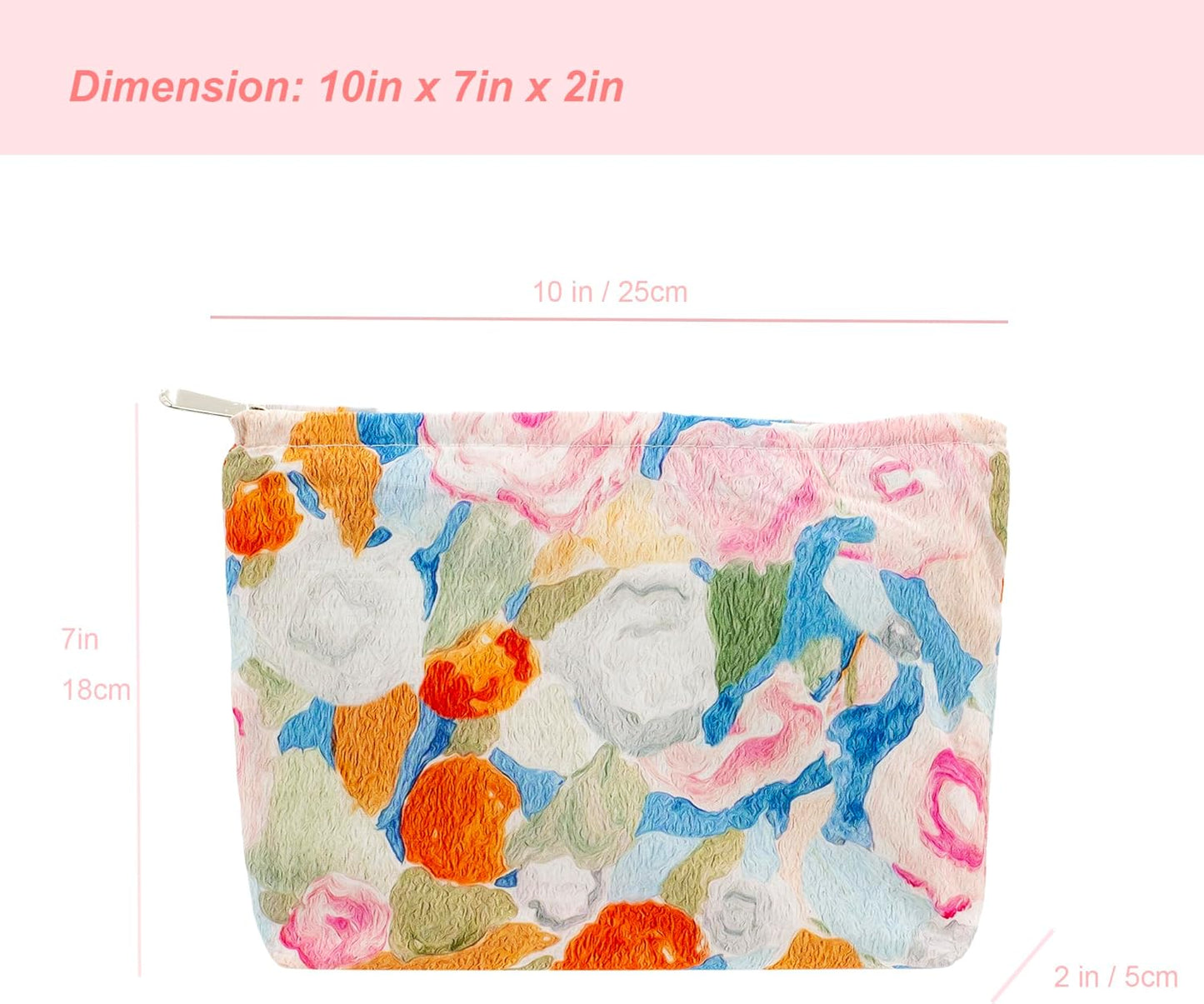 PAZIMIIK Floral Makeup Bag Large Cotton Zipper Pouch for Purse Travel Canvas Make Up Organizer for Women Cosmetic,Garden Orange