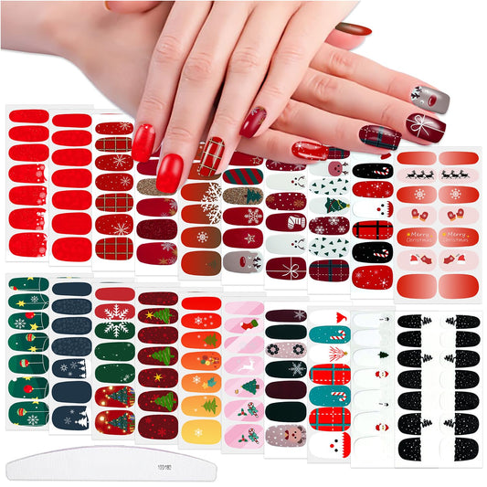 WOKOTO 20 Sheets Christmas Nail Stickers Stick On Nail Polish Strips For Christmas Day Winter Nail