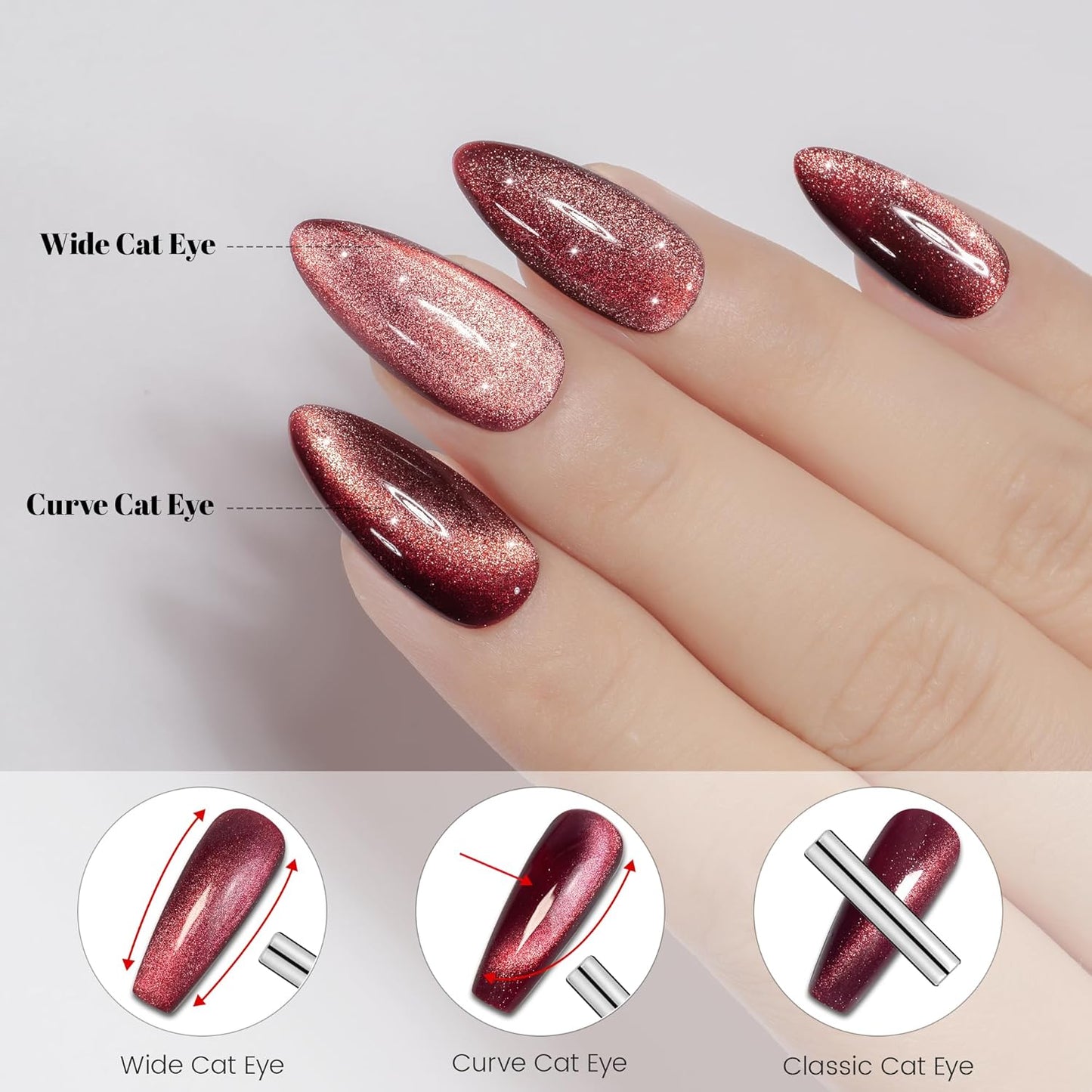 YTD Likomey Cat Eye Gel Nail Polish,Berry Red 15ml Translucent Neutral Jelly Glitter Sheer UV Magnet Blood Red Fall Winter UV Color Varnish with Magnetic Stick,MY302