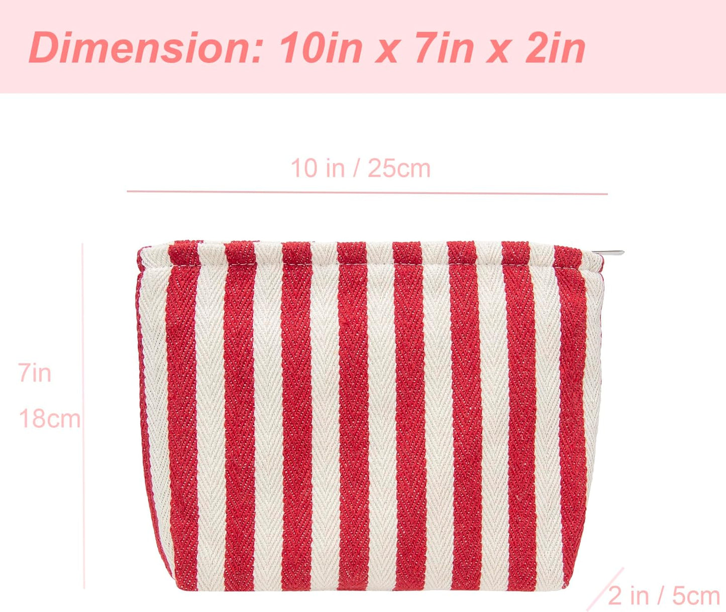 PAZIMIIK Makeup Bag Large Cotton Zipper Pouch for Purse Travel Canvas Make Up Organizer for Women Cosmetic,Stripe Red