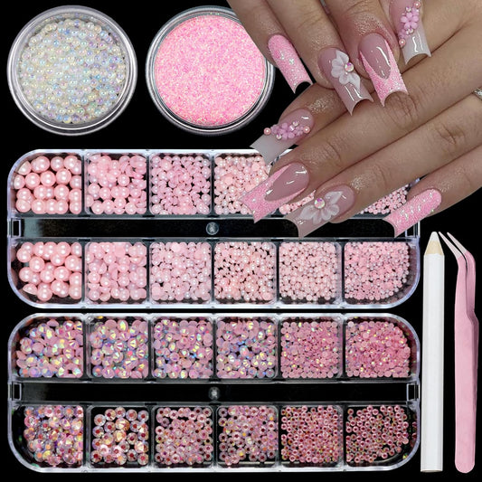 Nail Art Rhinestones Pink Nail Charms Resin Clear Jelly Rhinestones Pearls Glitter Supplies Crystal