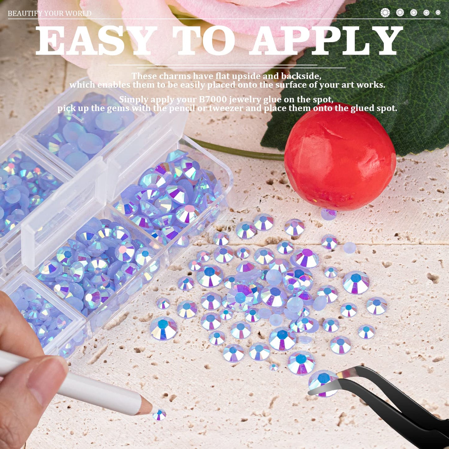 Resin Rhinestones Crafting, 2/3/4/5/6mm Flatback Jelly Rhinestones, 1 Box Sky Blue AB Non Hotfix Crystal Gems for Bedazzling Crafts Mugs Tumblers Clothes Makeup Nail