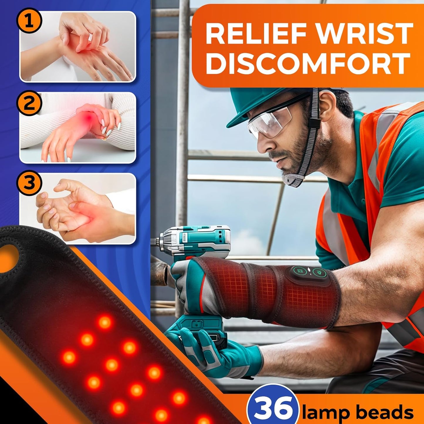 Cordless Wrist Heating Pad for Arthritis and Carpal Tunnel Relief, Hand Heating Pad with 3000mAh Rechargeable, Heated Wrist Brace for Left Right Hand - Gifts for Women Men