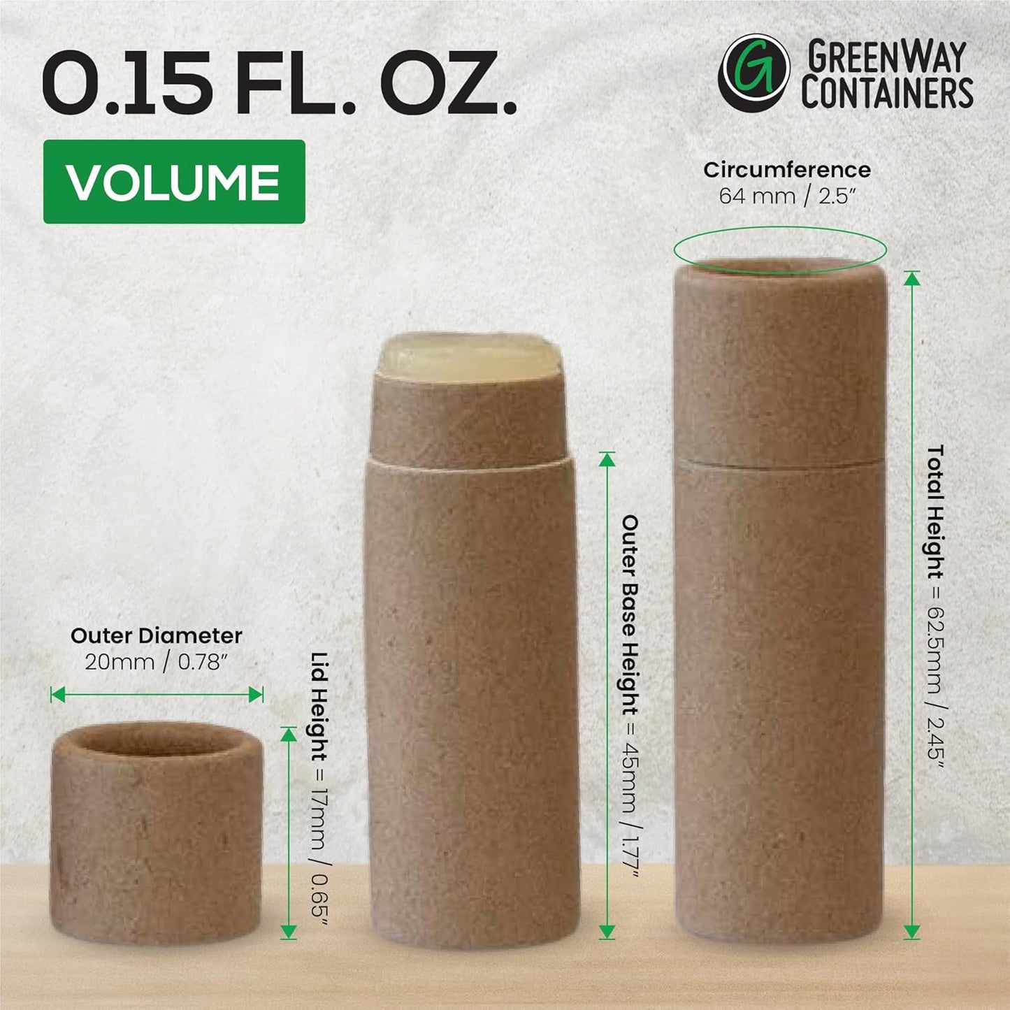 GreenWay 0.15oz / 4.25g Kraft Paperboard Lip Balm Tubes with Lids - 50 Pack Lip Gloss Tubes Refillable DIY Cosmetic Containers – Extra Thick Push-Up Bottom Lip Balm Containers - White