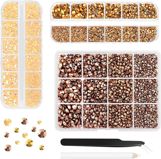 Morcheiong 17000Pcs Resin Rhinestones Gold Flatback Crystals Diamond Includes Tweezers and Pickup