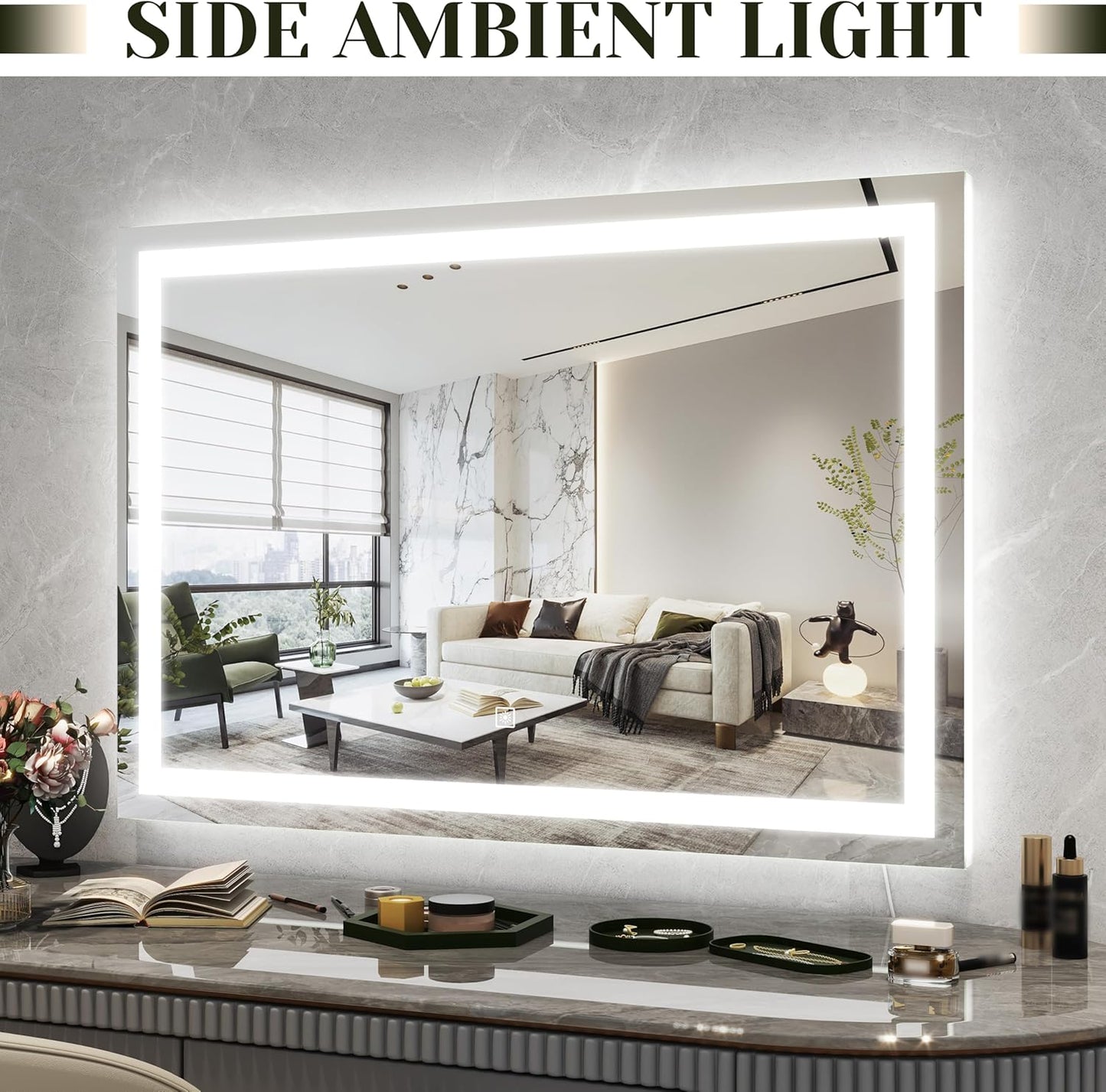 32x 22 Inch Large Lighted Vanity Mirror with Dimmable 3 Modes, LED Makeup Mirror for Bathroom ＆ Dressing Room, Tabletop or Wall-Mounted, White