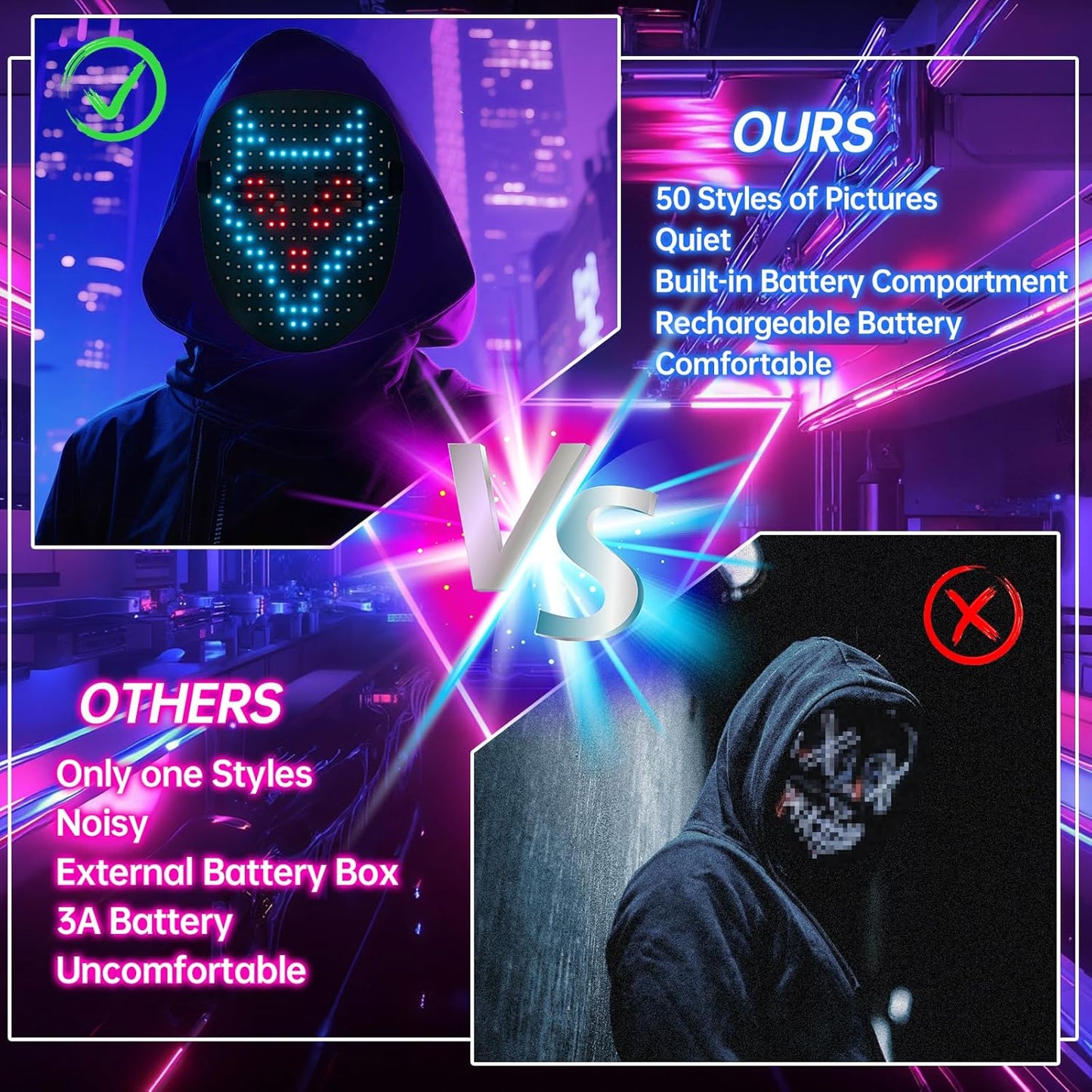 LED light mask with gesture sensing, unisex LED Halloween mask for costume role-playing party, masquerade ball