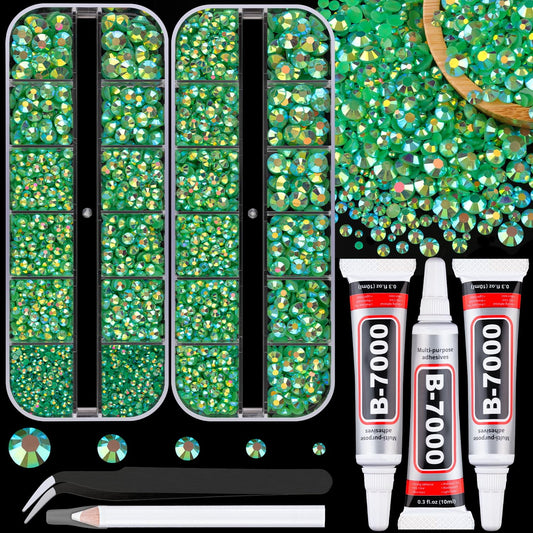 Resin Jelly Rhinestones for Crafting with B7000 Jewelry Glue, 2 Boxes Dark Green AB Flatback
