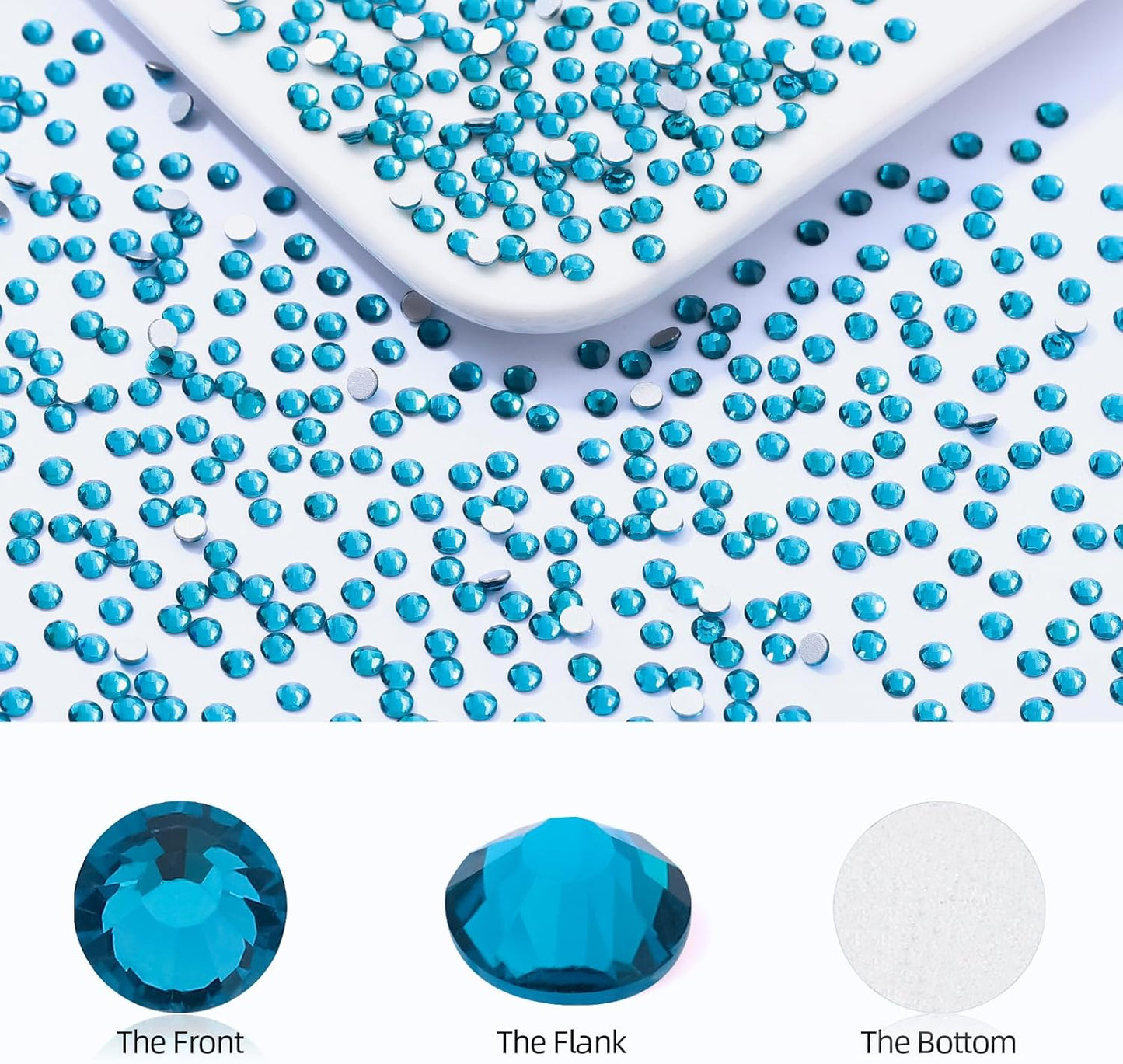 Malachite Blue Flatback Rhinestones, Glass Rhinestones for Nail Art and Craft, Glue Fix, Loose Crystal Gemstones(Malachite Blue, SS6, 2880pcs, 1.9-2.0mm)