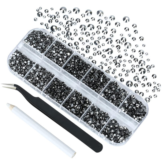 4240Pcs Jet Hematite Flatback Rhinestones 6 Sizes Crystal Diamonds for Nail Art Crafts Clothes