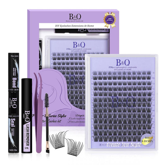 Lash Extension Kit B01 Eyelash Extension Kit B&Qaugen DIY Lash Extension Kit 156 PCS Lash Clusters 8-18mm Cluster Eyelash Extensions Kit with Lash Bond and Seal Lash Applicator Tool (Kit,B01)