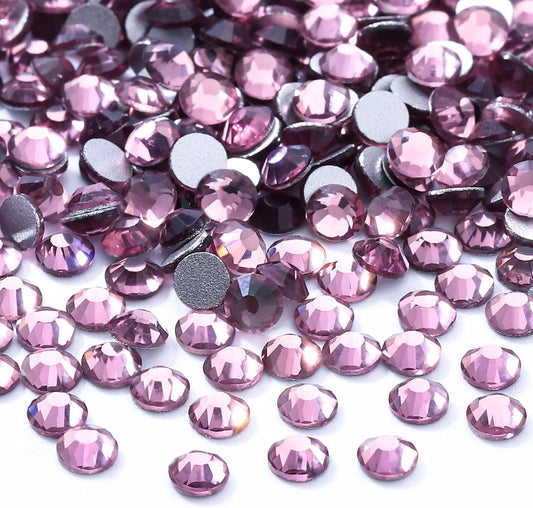 Light Amethyst Flatback Rhinestones, Glass Rhinestones for Nail Art and Craft, Glue Fix, Loose